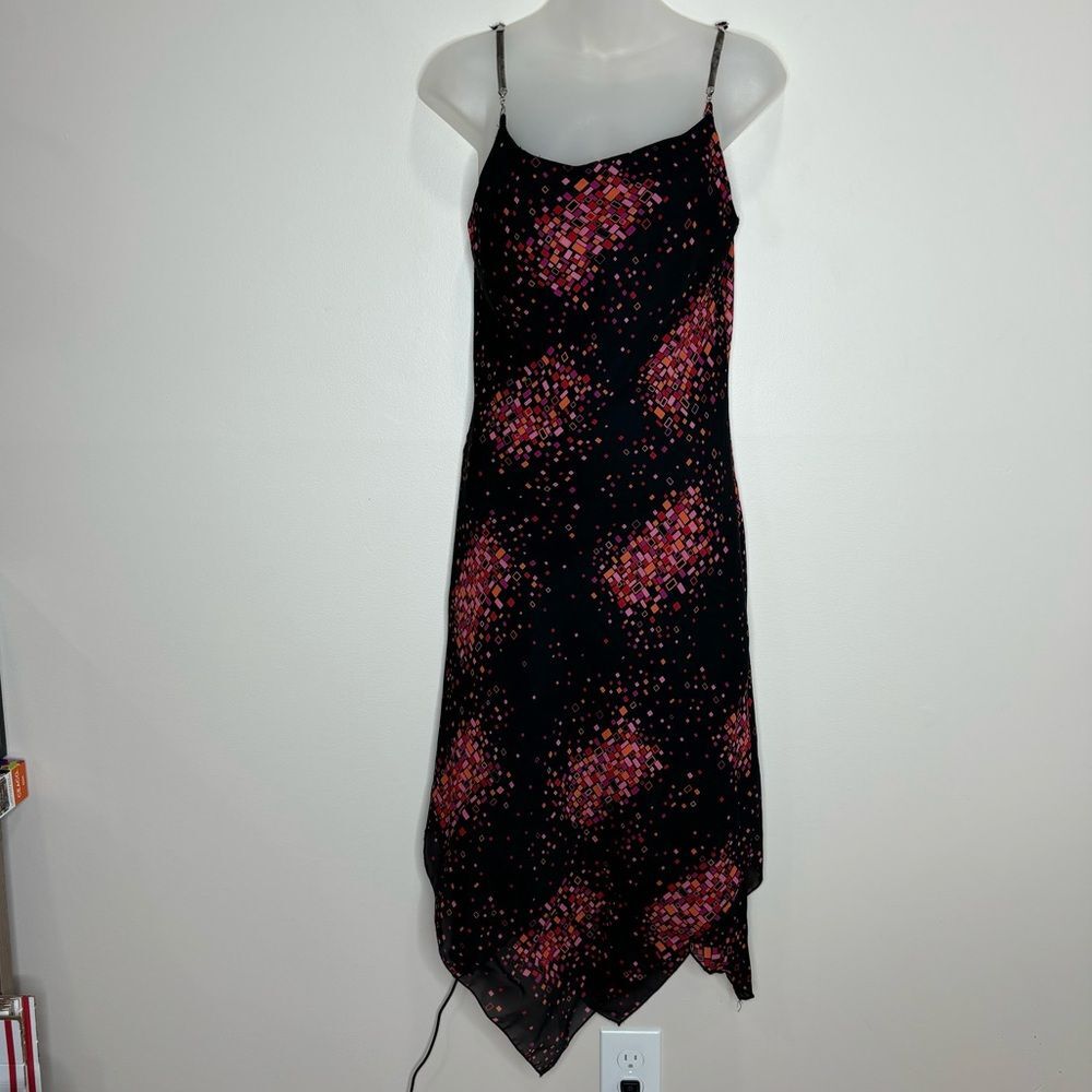 Vintage Y2K Geometic Asymetrical Hem Chain straps dress size 10 retro black